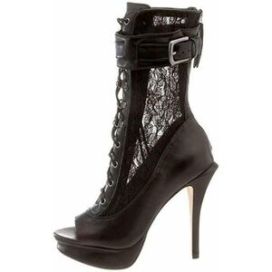 NIB 10 Creative Recreation Leather and Lace Black Peeptoe Boots